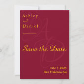 Minimale Bourgondische en gouden monogram elegante Save The Date (Voorkant)