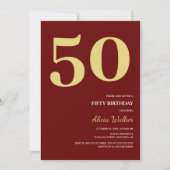 Minimale Bourgondische gouden typografie Verjaarda Kaart (Voorkant)