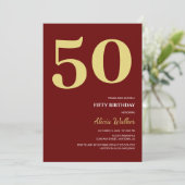 Minimale Bourgondische gouden typografie Verjaarda Kaart (Staand voorkant)