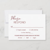 Minimale Bourgondische moderne bruiloft RSVP Kaartje (Voorkant)