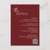 Minimale Bourgondische QR-code Moderne bruiloft Informatiekaartje (Voorkant)