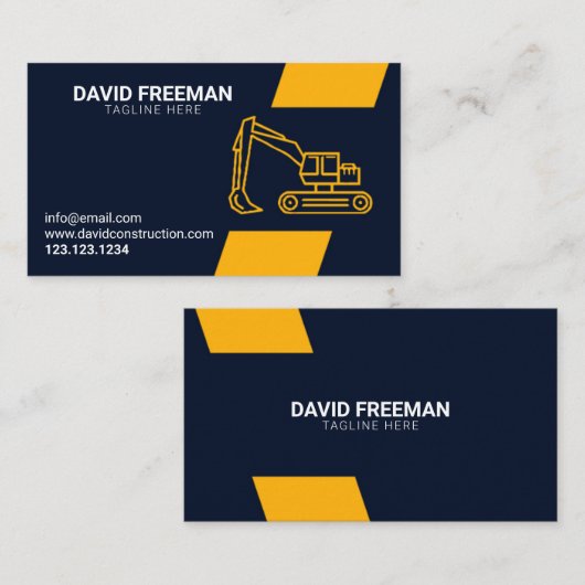 Minimale bouw van gele en blauwe graafmachines visitekaartje (Voorkant / Achterkant)