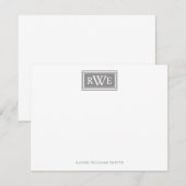 Minimale box Border Initiaal Gray Silver Monogram Notitiekaartje (Voorkant / Achterkant)