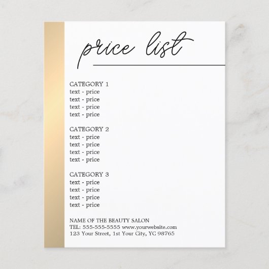 Minimale brochure voor het menu Witte Gold Line (Voorkant)