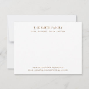 Minimale bronzen familienaam briefpapier notitiekaartje