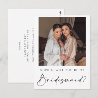 Minimale bruidsmeisje-aanzoekkaart met foto en sch briefkaart