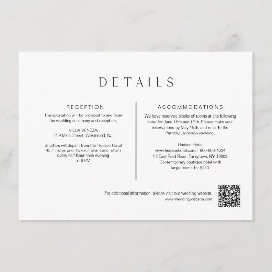 Minimale bruiloft — 6.5x4.25 details informatiekaartje (Voorkant)