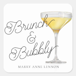 Minimale bruiloft brunch favor tags vierkante sticker