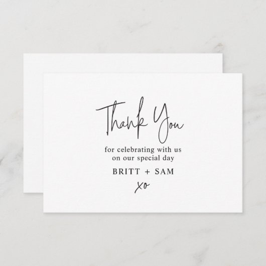 Minimale bruiloft Dank u handgeschreven script Bedankkaart (Voorkant / Achterkant)