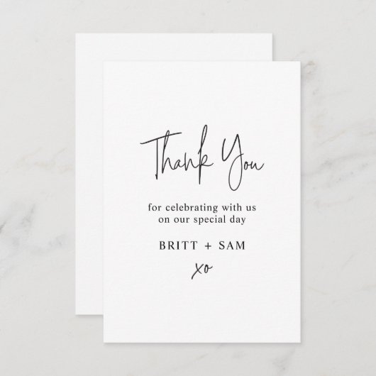 Minimale bruiloft Dank u handgeschreven script Bedankkaart (Voorkant / Achterkant)