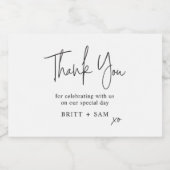 Minimale bruiloft Dank u handgeschreven script Sparkling Wijnetiket (Enkel label)