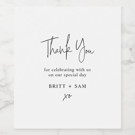 Minimale bruiloft Dank u handgeschreven script Wijn Etiket (Enkel label)
