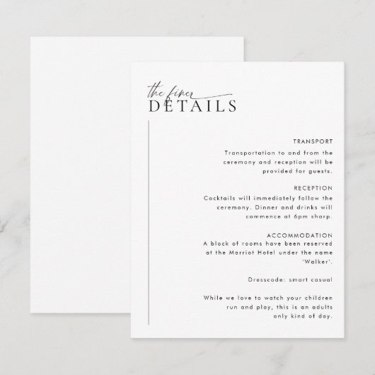 Minimale bruiloft Details Behuizing Kaart LAYLA (Voorkant / Achterkant)