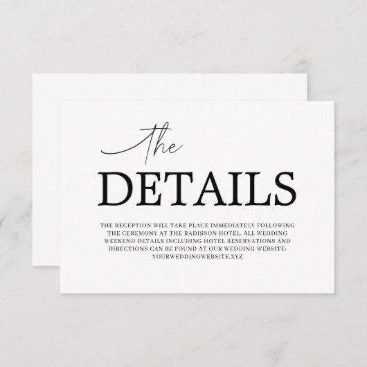 Minimale bruiloft details Kaart (Voorkant / Achterkant)
