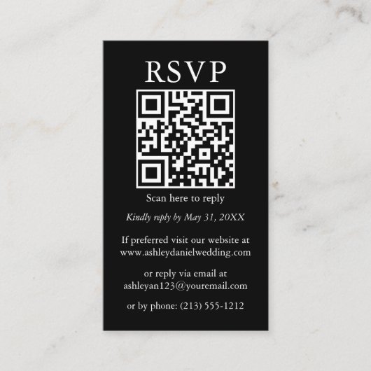 Minimale bruiloft Eenvoudige QR Black RSVP Informatiekaartje (Voorkant)