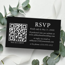 Minimale bruiloft Eenvoudige QR Black RSVP