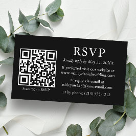 Minimale bruiloft Eenvoudige QR Black RSVP Informatiekaartje