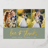 Minimale bruiloft foto collage Sage dank u Folie Uitnodiging (Voorkant)