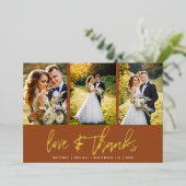 Minimale bruiloft foto collage terracotta dank u folie uitnodiging (Staand Voorkant)