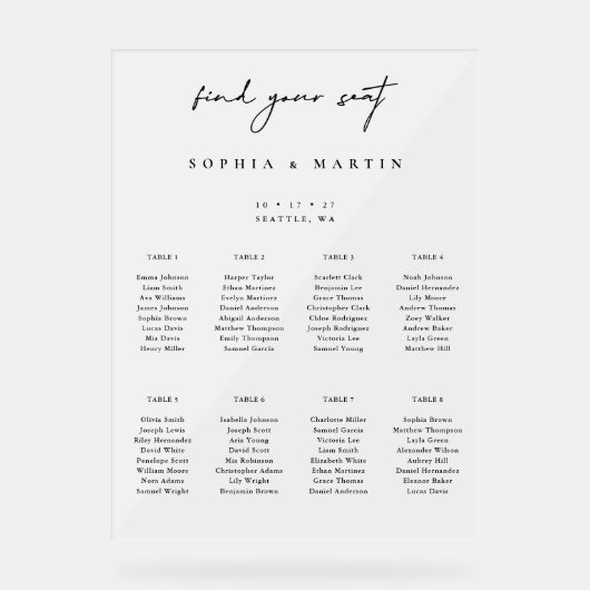 Minimale bruiloft Frosted Acryl Zitkaarten Teken Acryl Bord (Voorkant)