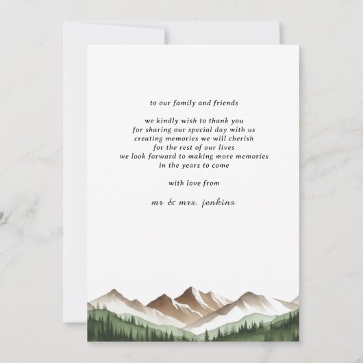Minimale bruiloft in de bergen bedankkaart (Achterkant)