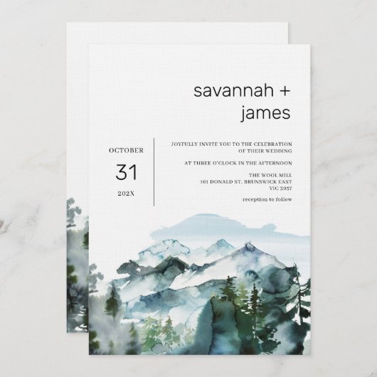 Minimale bruiloft in de moderne bergen kaart (Voorkant / Achterkant)