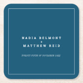 Minimale bruiloft marineblauw met witte omtrek kartonnen onderzetters (Voorkant)