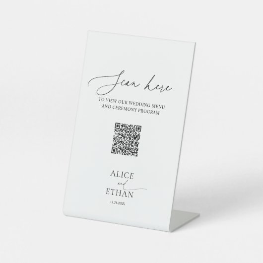 Minimale bruiloft Online QR Code Pedestal Sign Reclamebord Met Voetstuk (Voorkant)