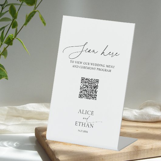 Minimale bruiloft Online QR Code Pedestal Sign Reclamebord Met Voetstuk
