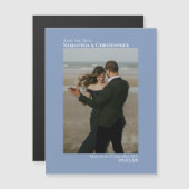 Minimale bruiloft Opslaan Verticale foto Blauw Magnetische Uitnodiging (Voorkant / Achterkant)