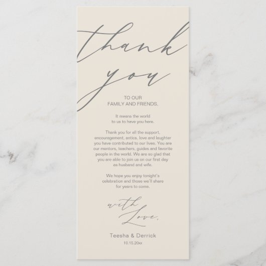 Minimale bruiloft Plaats instelling Hartelijk dank Programmakaart (Voorkant)