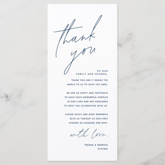 Minimale bruiloft Plaats instelling Hartelijk dank Programmakaart (Voorkant)