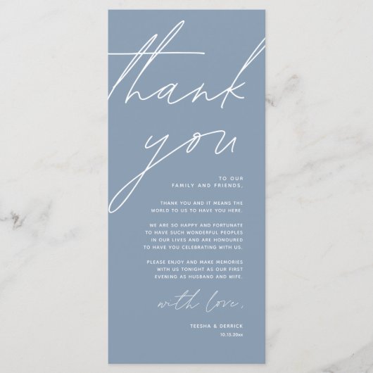 Minimale bruiloft Plaats instelling Hartelijk dank Programmakaart (Voorkant)