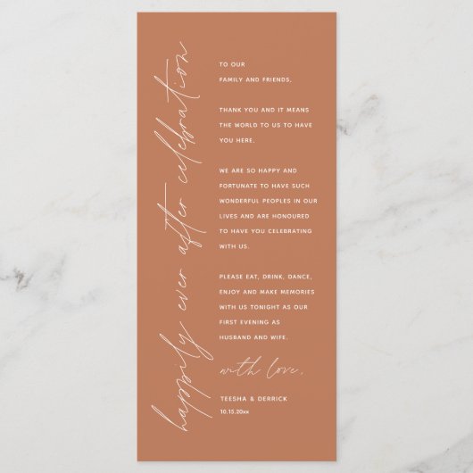 Minimale bruiloft Plaats instelling Hartelijk dank Programmakaart (Voorkant)