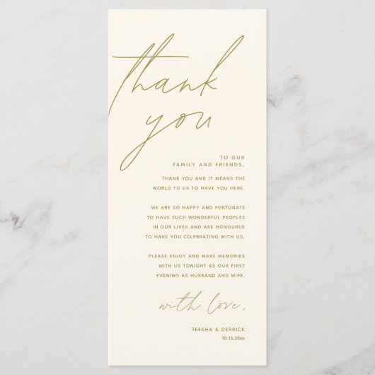 Minimale bruiloft Plaats instelling Hartelijk dank Programmakaart (Voorkant)