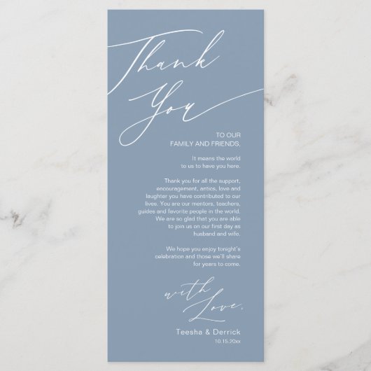 Minimale bruiloft Plaats instelling Hartelijk dank Programmakaart (Voorkant)