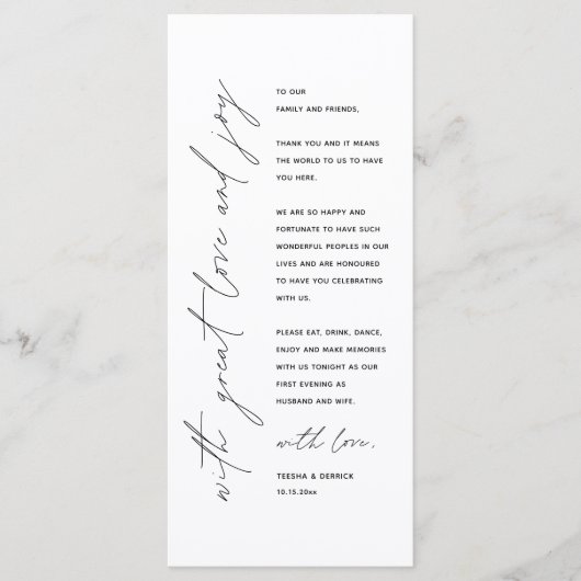 Minimale bruiloft Plaats instelling Hartelijk dank Programmakaart (Voorkant)