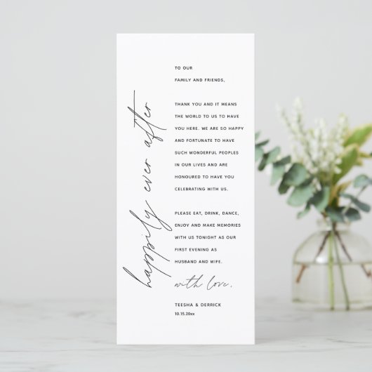 Minimale bruiloft Plaats instelling Hartelijk dank Programmakaart (Staand voorkant)