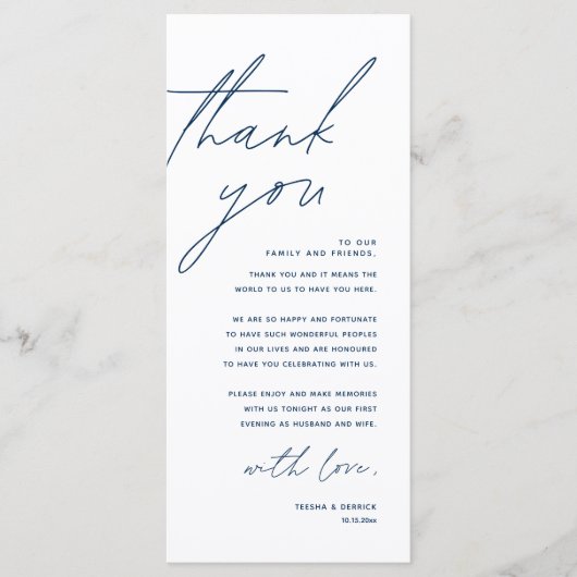 Minimale bruiloft Plaats instelling Hartelijk dank Programmakaart (Voorkant)