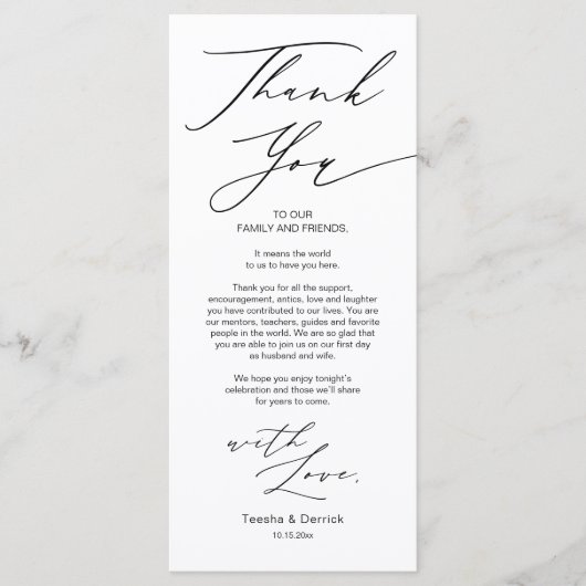 Minimale bruiloft Plaats instelling Hartelijk dank Programmakaart (Voorkant)