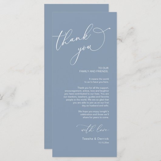 Minimale bruiloft Plaats instelling Hartelijk dank Programmakaart (Voorkant / Achterkant)