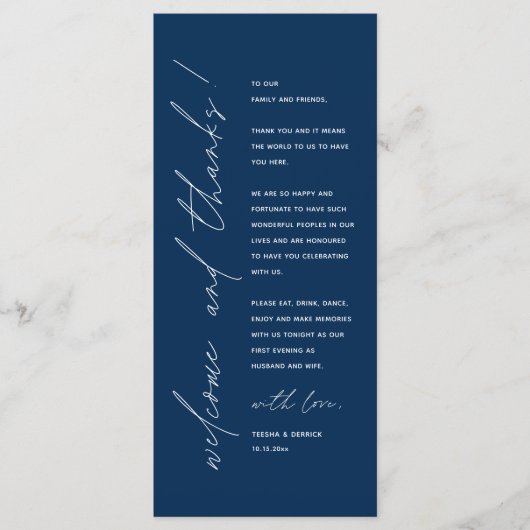 Minimale bruiloft Plaats instelling Hartelijk dank Programmakaart (Voorkant)