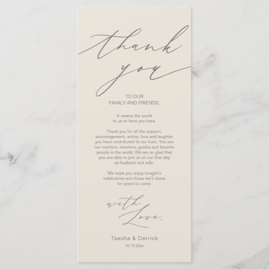 Minimale bruiloft Plaats instelling Hartelijk dank Programmakaart (Voorkant)