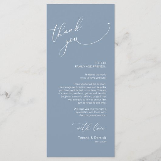 Minimale bruiloft Plaats instelling Hartelijk dank Programmakaart (Voorkant)