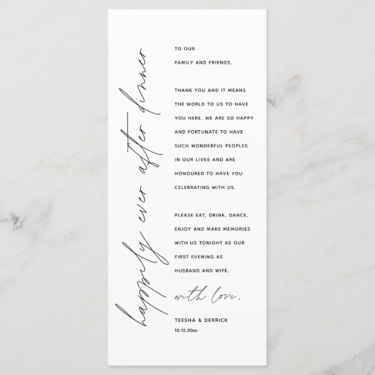 Minimale bruiloft Plaats instelling Hartelijk dank Programmakaart (Voorkant)