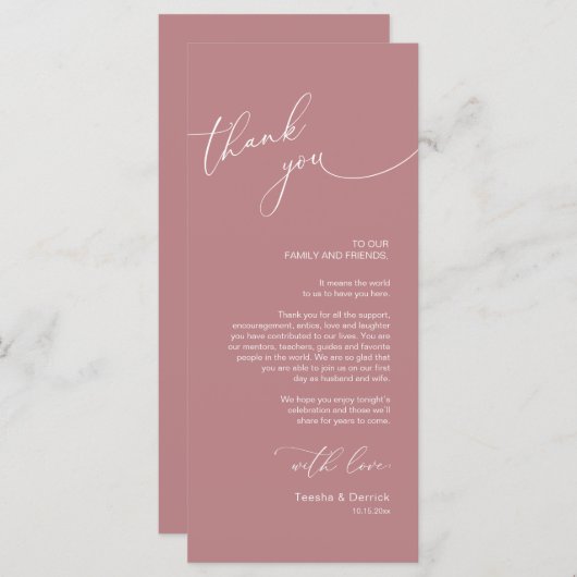 Minimale bruiloft Plaats instelling Hartelijk dank Programmakaart (Voorkant / Achterkant)