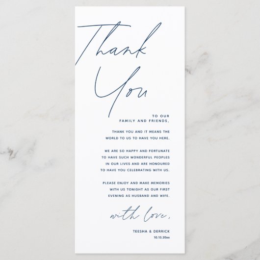 Minimale bruiloft Plaats instelling Hartelijk dank Programmakaart (Voorkant)