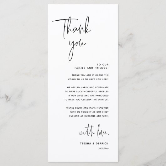 Minimale bruiloft Plaats instelling Hartelijk dank Programmakaart (Voorkant)