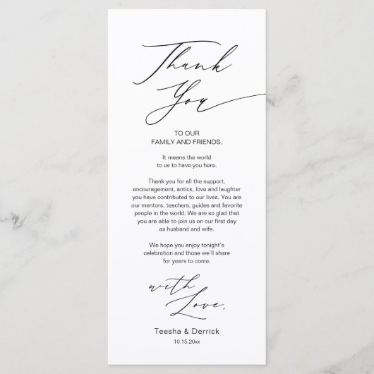 Minimale bruiloft Plaats instelling Hartelijk dank Programmakaart (Voorkant)