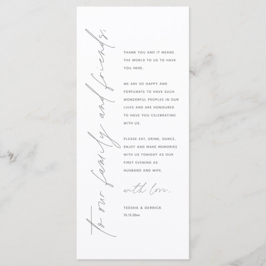 Minimale bruiloft Plaats instelling Hartelijk dank Programmakaart (Voorkant)